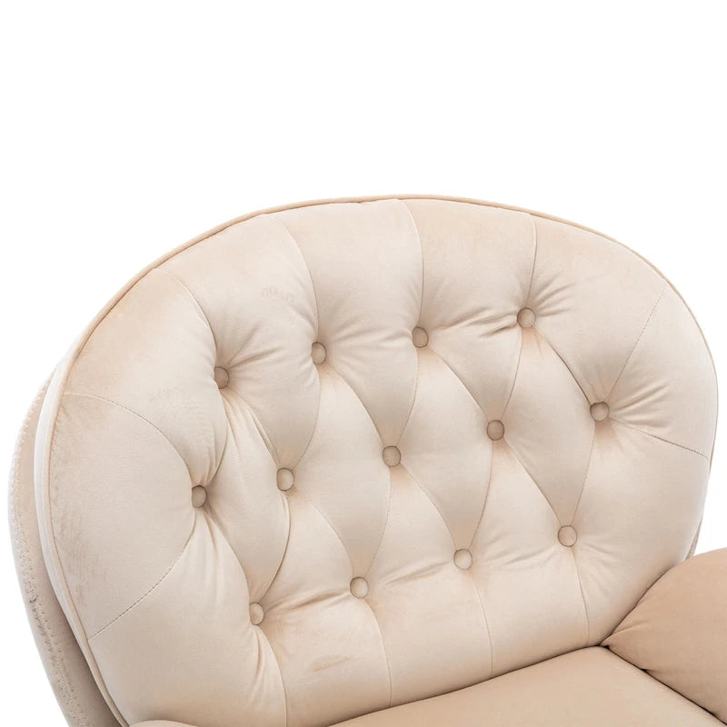 Beige Velvet Swivel Accent Chair No Armrest Modern Style