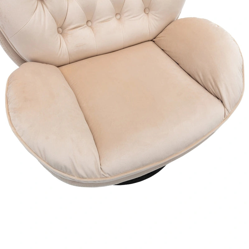 Beige Velvet Swivel Accent Chair No Armrest Modern Style