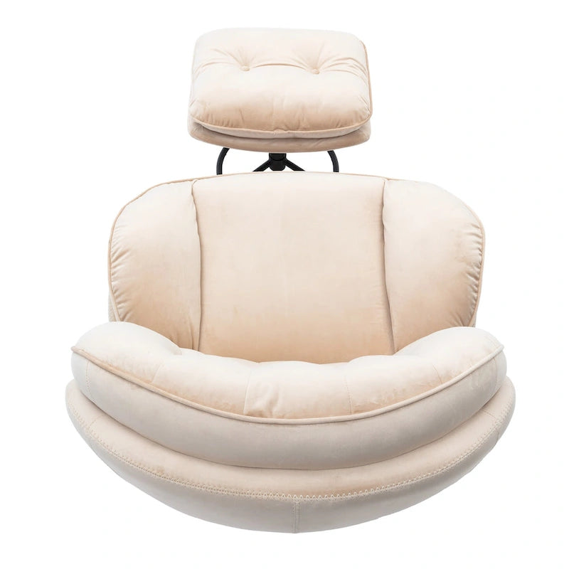 Beige Velvet Swivel Accent Chair No Armrest Modern Style