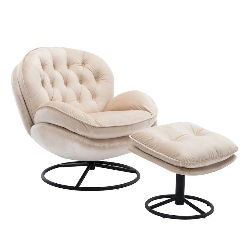Beige Velvet Swivel Accent Chair No Armrest Modern Style