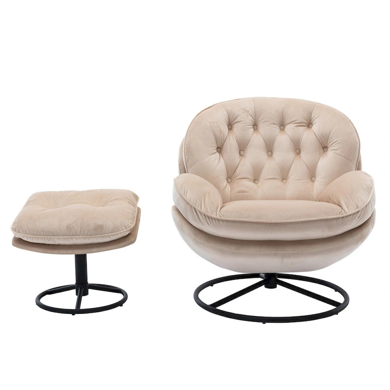 Beige Velvet Swivel Accent Chair No Armrest Modern Style