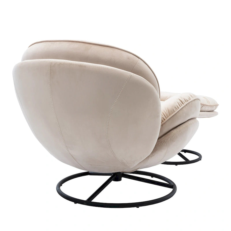 Beige Velvet Swivel Accent Chair No Armrest Modern Style