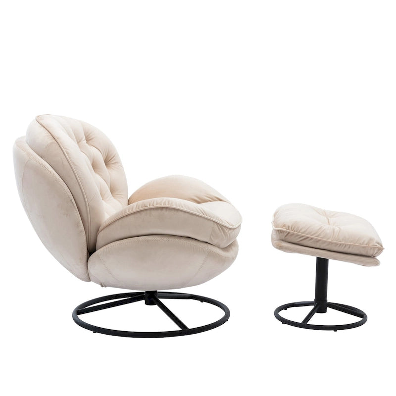 Beige Velvet Swivel Accent Chair No Armrest Modern Style