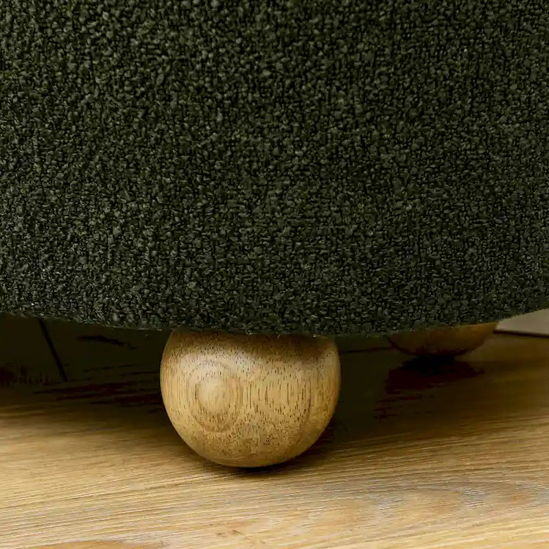 Dark Green Upholstered Storage Ottoman Bench with Boucle Fabric and Wood Legs