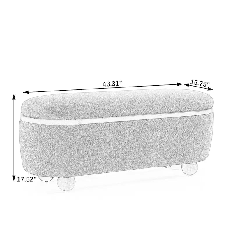 Dark Green Upholstered Storage Ottoman Bench with Boucle Fabric and Wood Legs