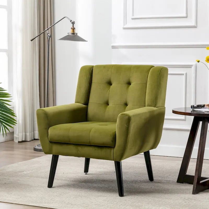 Green Velvet Upholstered Accent Chair with Padded Seat Curved Back Black Legs