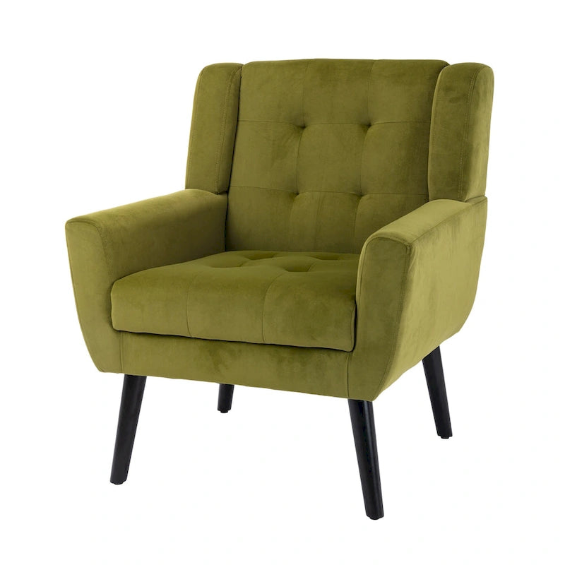 Green Velvet Upholstered Accent Chair with Padded Seat Curved Back Black Legs