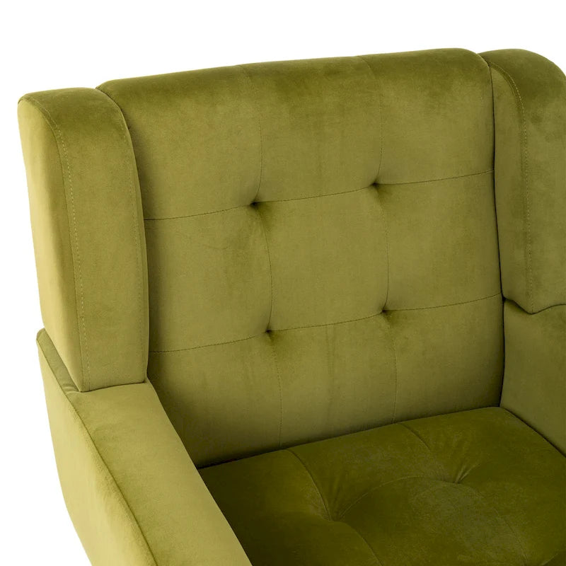 Green Velvet Upholstered Accent Chair with Padded Seat Curved Back Black Legs