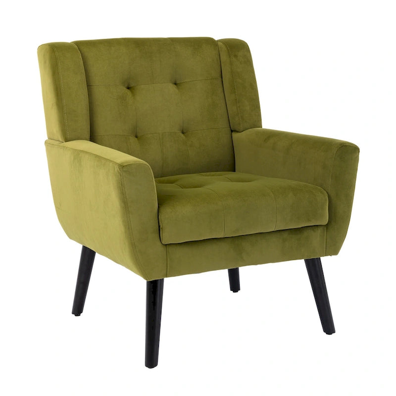 Green Velvet Upholstered Accent Chair with Padded Seat Curved Back Black Legs