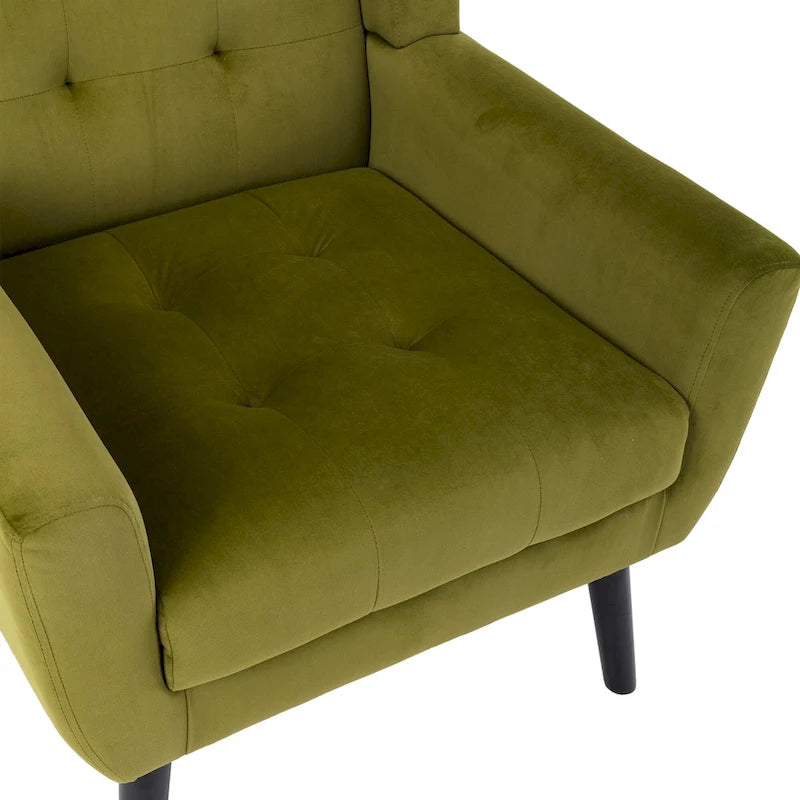 Green Velvet Upholstered Accent Chair with Padded Seat Curved Back Black Legs