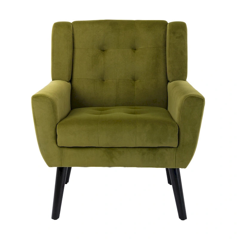 Green Velvet Upholstered Accent Chair with Padded Seat Curved Back Black Legs