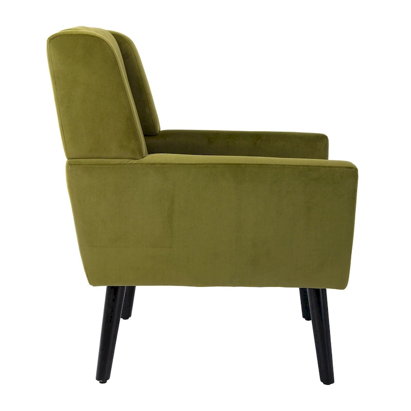 Green Velvet Upholstered Accent Chair with Padded Seat Curved Back Black Legs