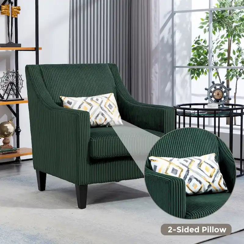 Upholstered Accent Arm Chair with Scooped Arms and Black Rubber Wood Legs
