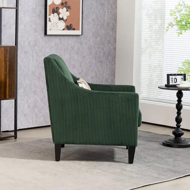Upholstered Accent Arm Chair with Scooped Arms and Black Rubber Wood Legs