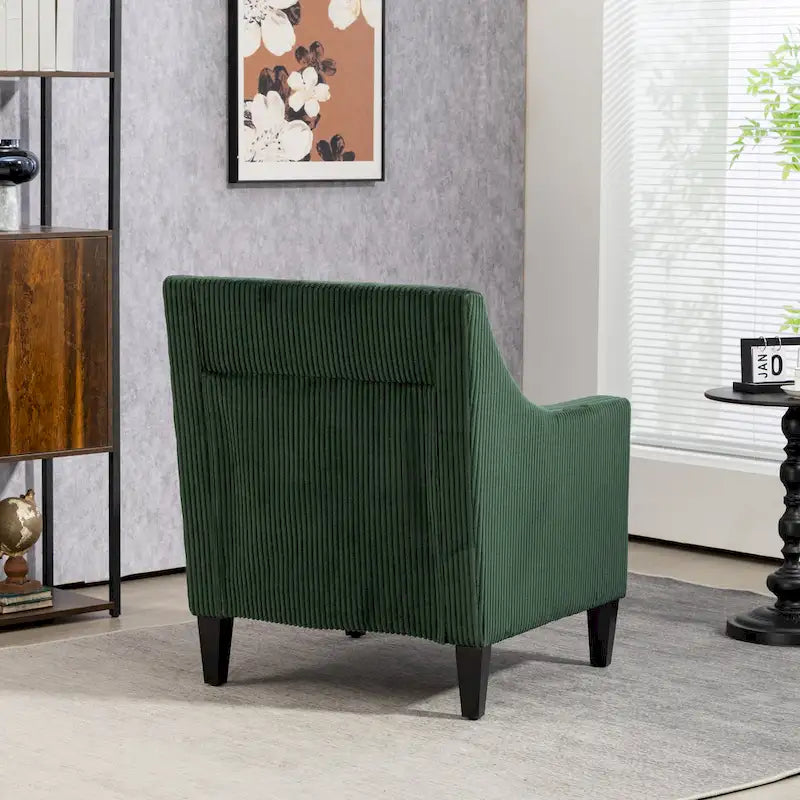 Upholstered Accent Arm Chair with Scooped Arms and Black Rubber Wood Legs