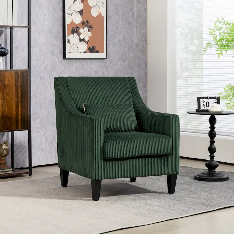 Upholstered Accent Arm Chair with Scooped Arms and Black Rubber Wood Legs