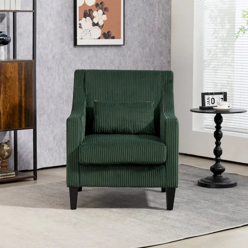 Upholstered Accent Arm Chair with Scooped Arms and Black Rubber Wood Legs