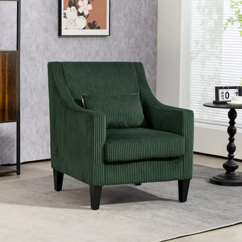 Upholstered Accent Arm Chair with Scooped Arms and Black Rubber Wood Legs