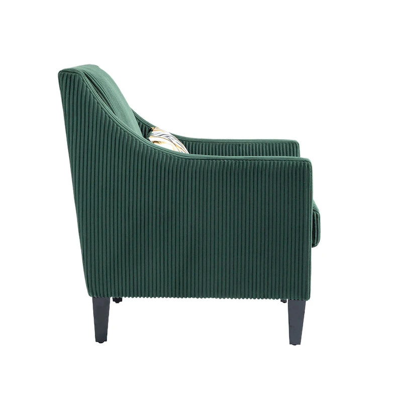 Upholstered Accent Arm Chair with Scooped Arms and Black Rubber Wood Legs
