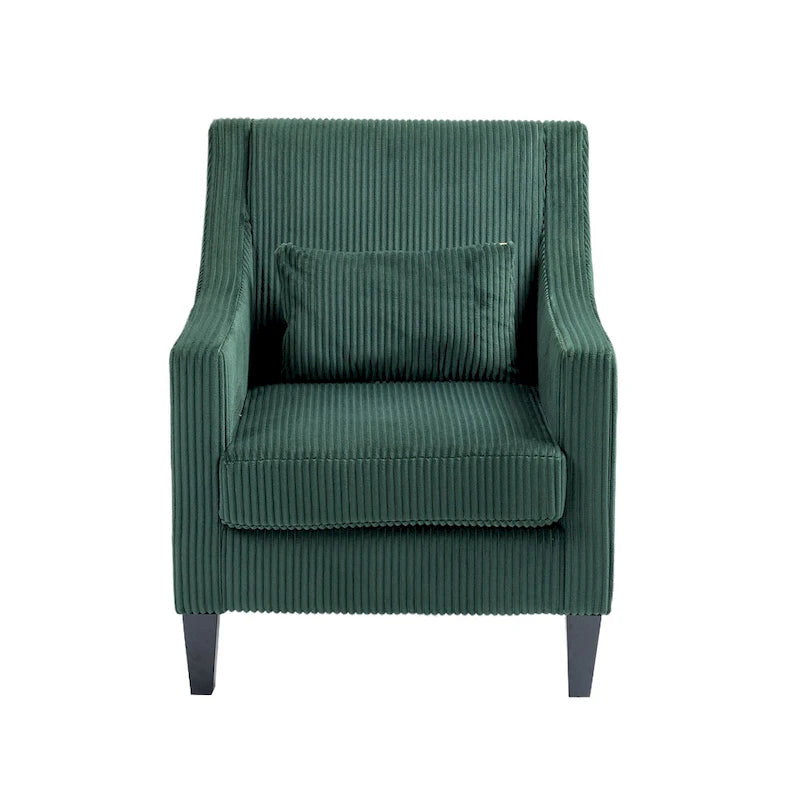 Upholstered Accent Arm Chair with Scooped Arms and Black Rubber Wood Legs