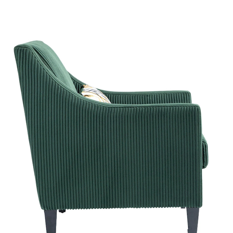 Upholstered Accent Arm Chair with Scooped Arms and Black Rubber Wood Legs