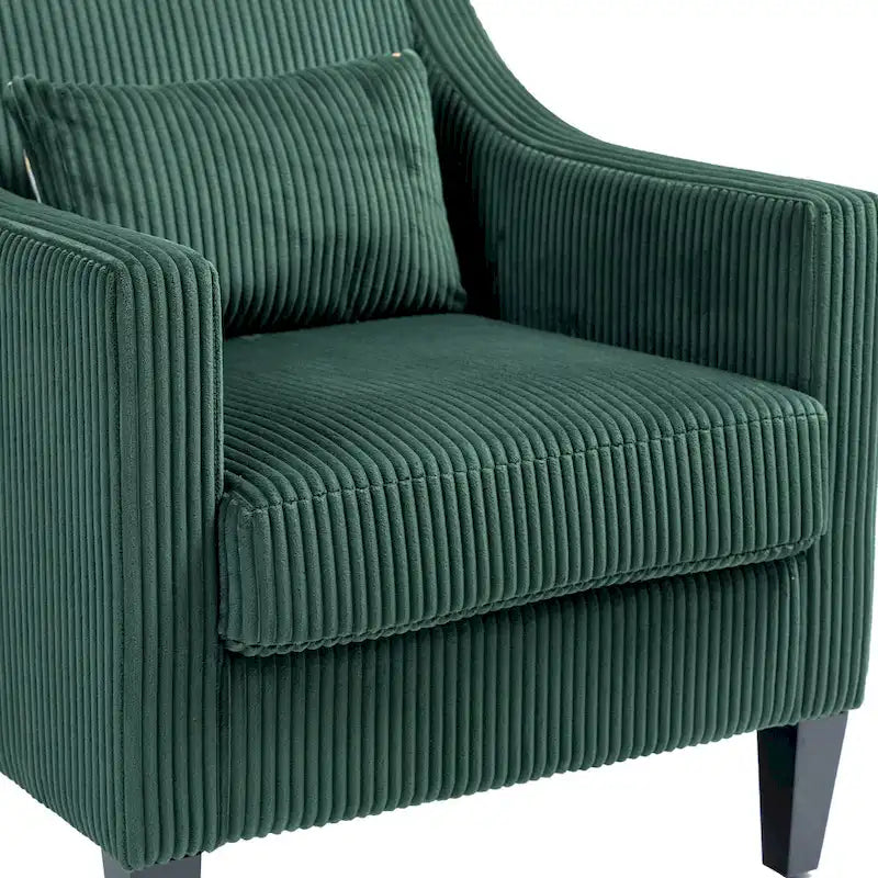 Upholstered Accent Arm Chair with Scooped Arms and Black Rubber Wood Legs