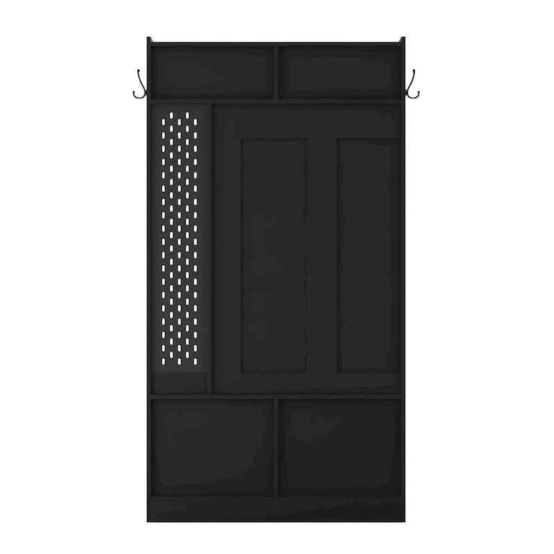 Black Entryway Hall Tree with Coat Hooks Shoe Storage and Drawers