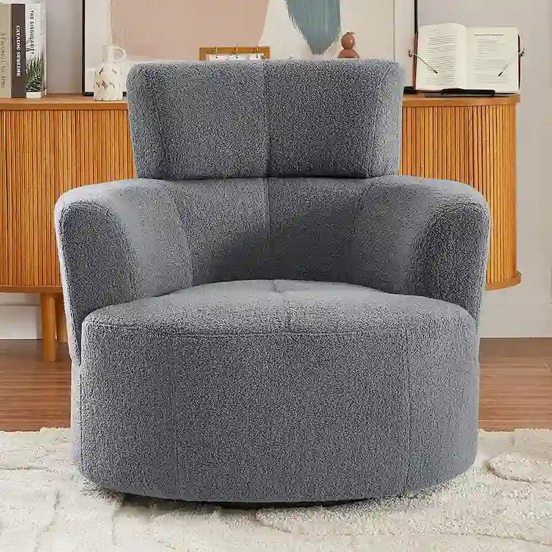 Upholstered Swivel Accent Chair with Adjustable Headrest Berber Fleece