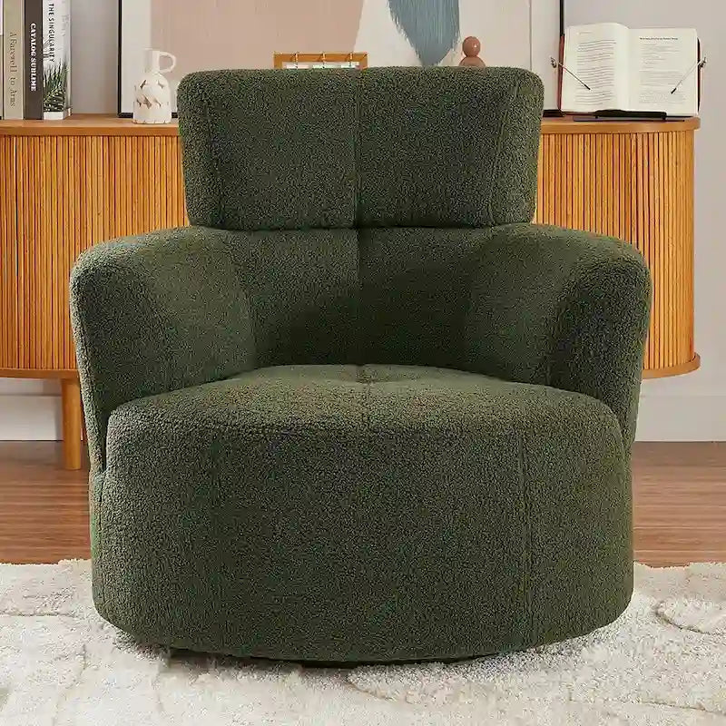 Upholstered Swivel Accent Chair with Adjustable Headrest Berber Fleece