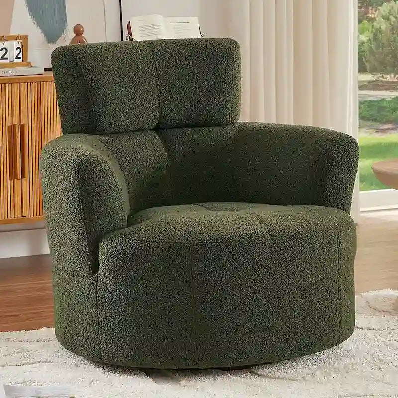 Upholstered Swivel Accent Chair with Adjustable Headrest Berber Fleece