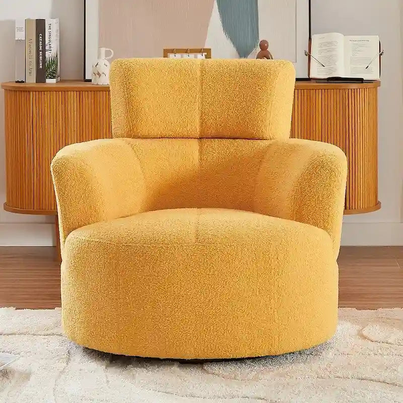 Upholstered Swivel Accent Chair with Adjustable Headrest Berber Fleece