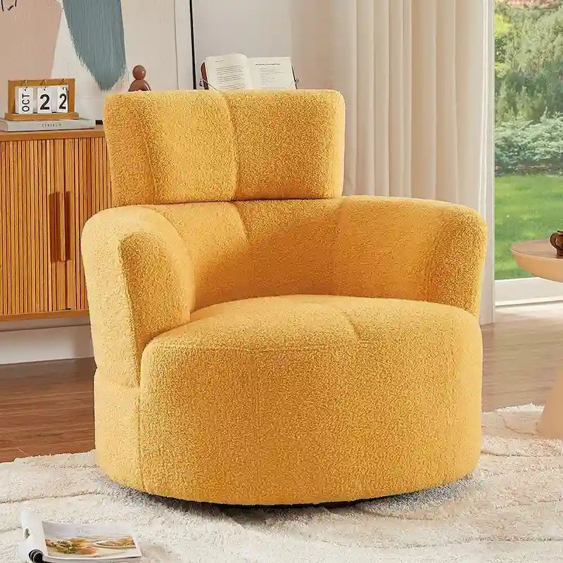 Upholstered Swivel Accent Chair with Adjustable Headrest Berber Fleece