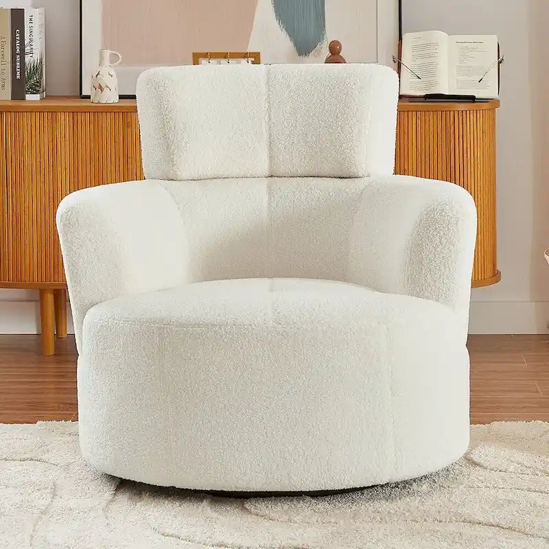 Upholstered Swivel Accent Chair with Adjustable Headrest Berber Fleece