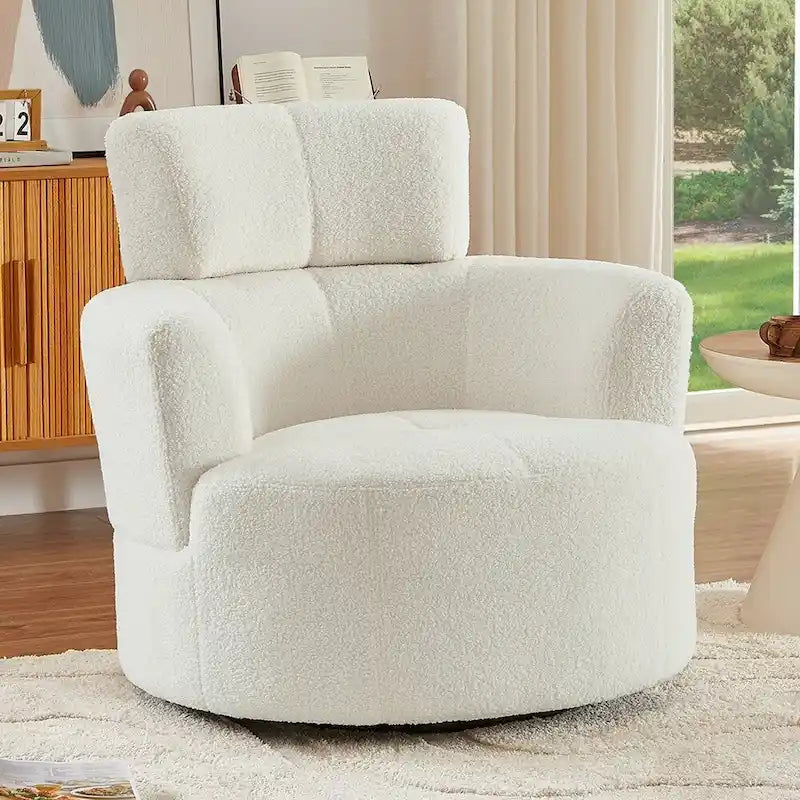 Upholstered Swivel Accent Chair with Adjustable Headrest Berber Fleece