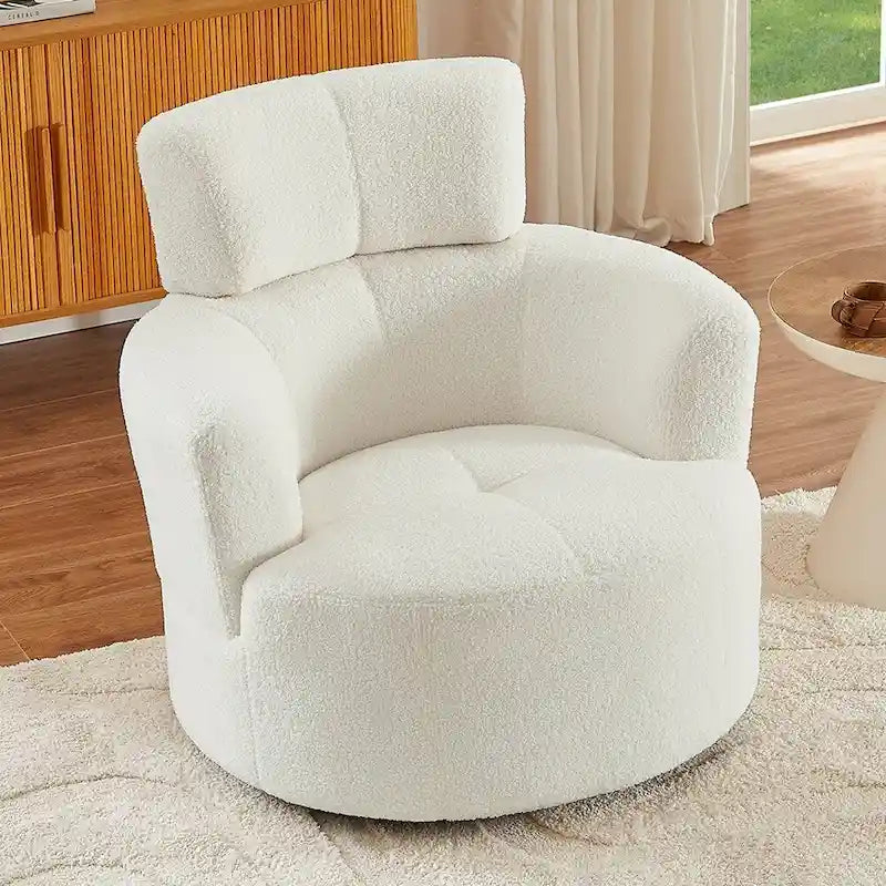 Upholstered Swivel Accent Chair with Adjustable Headrest Berber Fleece