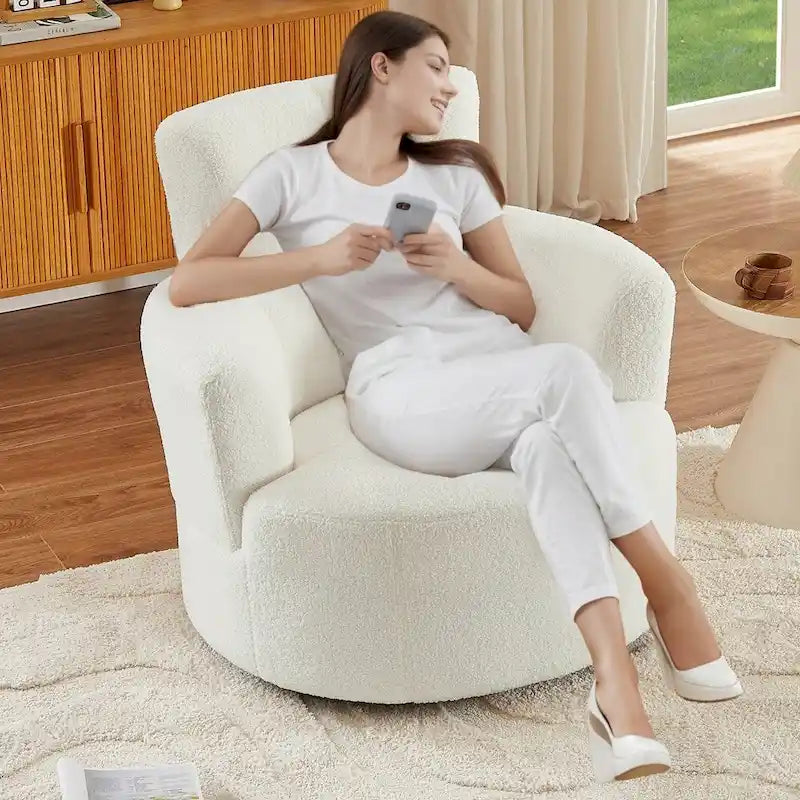 Upholstered Swivel Accent Chair with Adjustable Headrest Berber Fleece