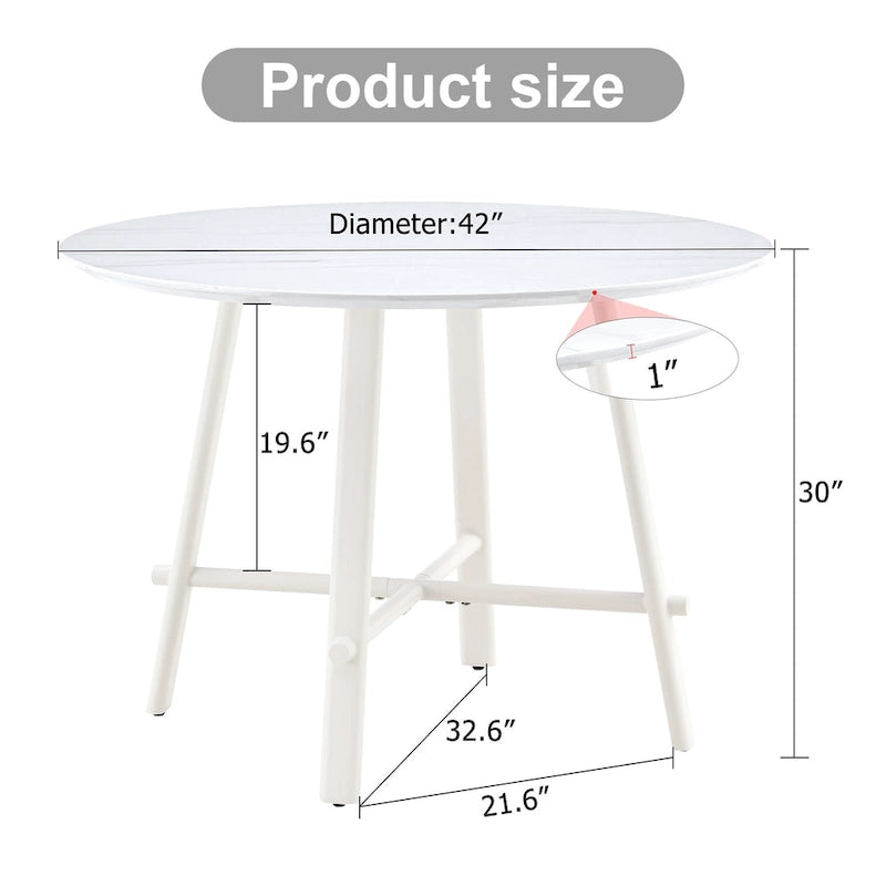Round White MDF Dining Table with Wooden Legs Minimalist Modern Style