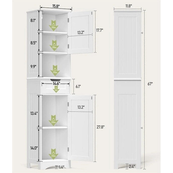 Tall White Bathroom Storage Cabinet with Doors Drawer Open Shelf