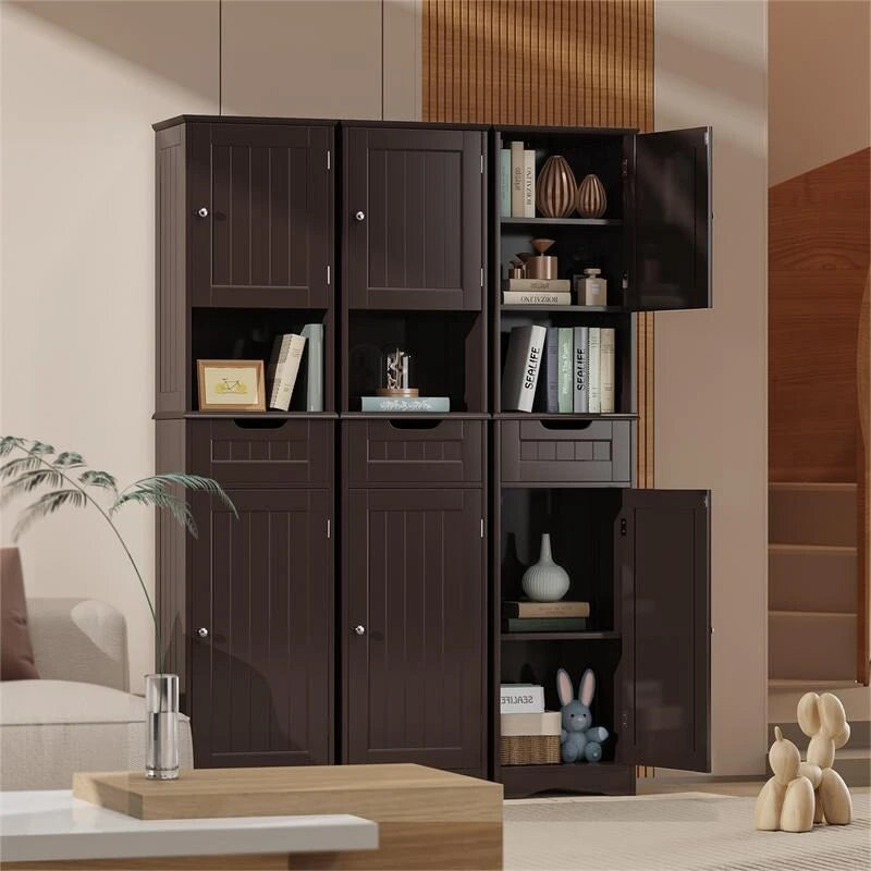 Tall White Bathroom Storage Cabinet with Doors Drawer Open Shelf