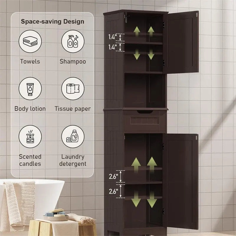 Tall White Bathroom Storage Cabinet with Doors Drawer Open Shelf