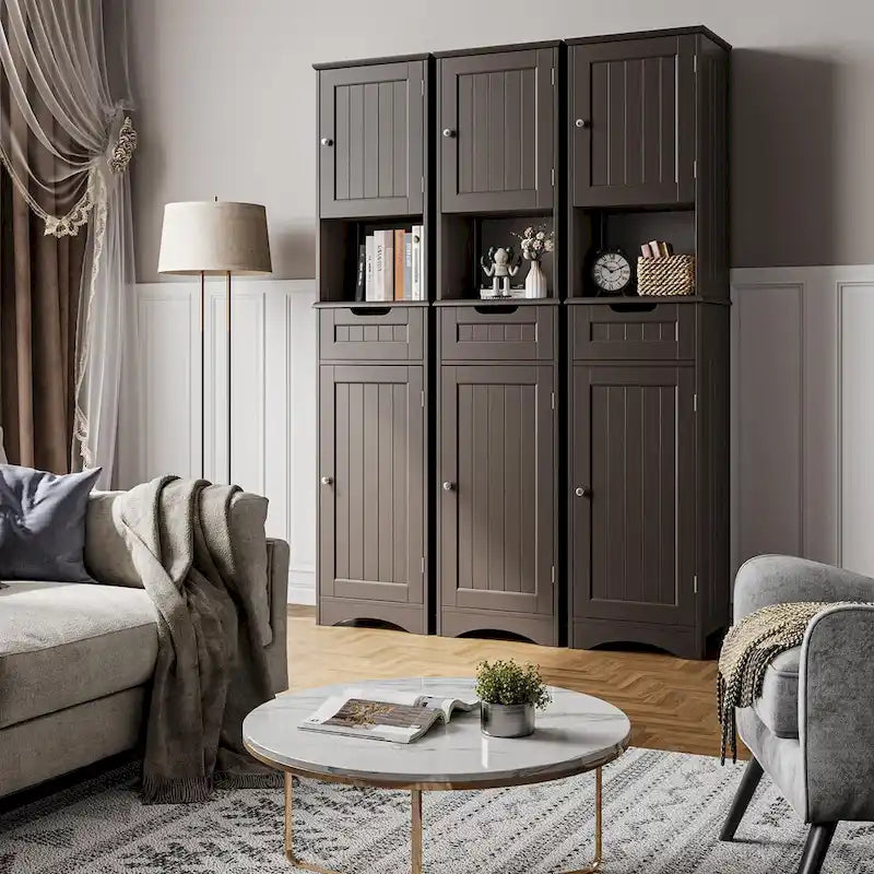 Tall White Bathroom Storage Cabinet with Doors Drawer Open Shelf