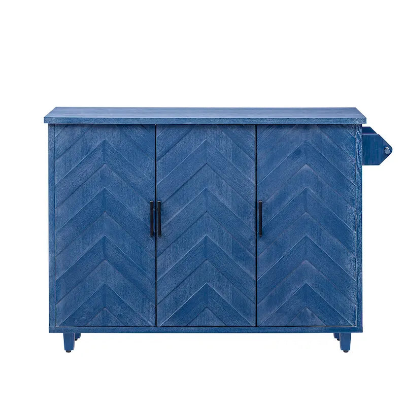 Rolling Kitchen Island Cart with Drop Leaf, 3-Door Storage Cabinet, Navy Blue