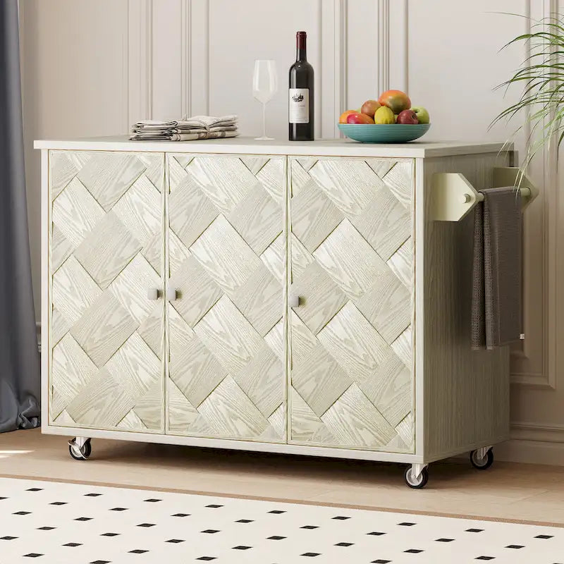 Rolling Kitchen Island Cart with Drop Leaf, 3-Door Storage Cabinet, Navy Blue