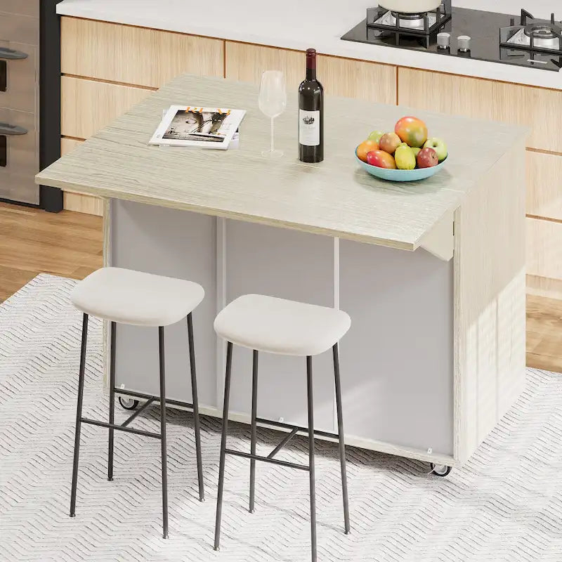 Rolling Kitchen Island Cart with Drop Leaf, 3-Door Storage Cabinet, Navy Blue
