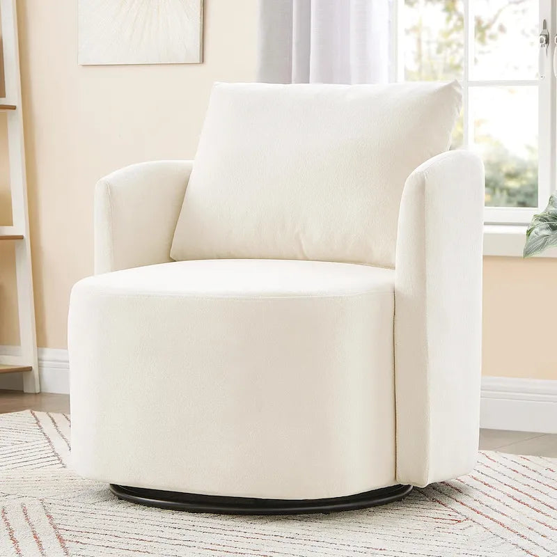 Beige Upholstered Swivel Accent Armchair with Cushioned Back and 360-Degree Rotating Base