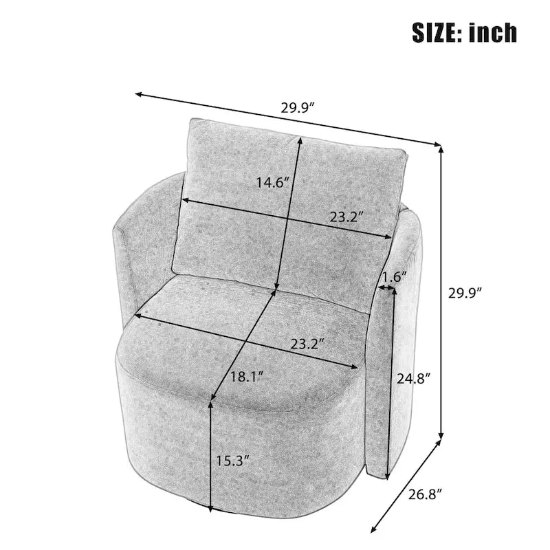 Beige Upholstered Swivel Accent Armchair with Cushioned Back and 360-Degree Rotating Base