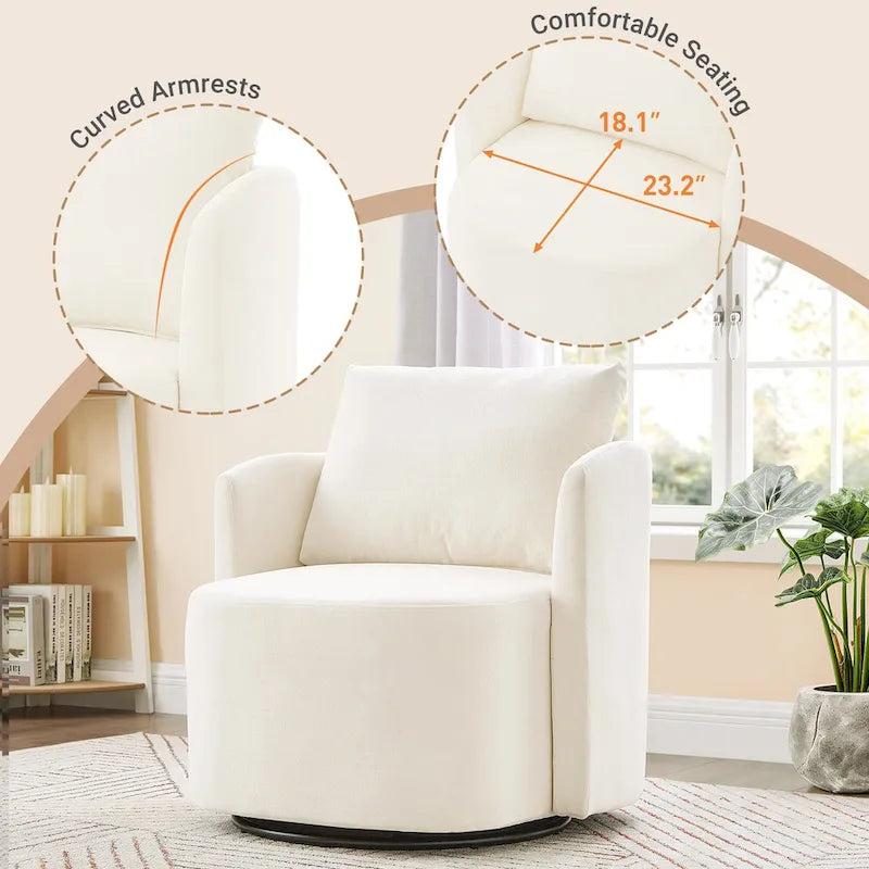 Beige Upholstered Swivel Accent Armchair with Cushioned Back and 360-Degree Rotating Base