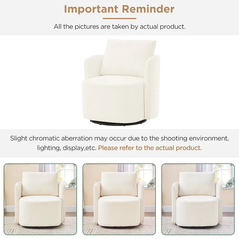 Beige Upholstered Swivel Accent Armchair with Cushioned Back and 360-Degree Rotating Base