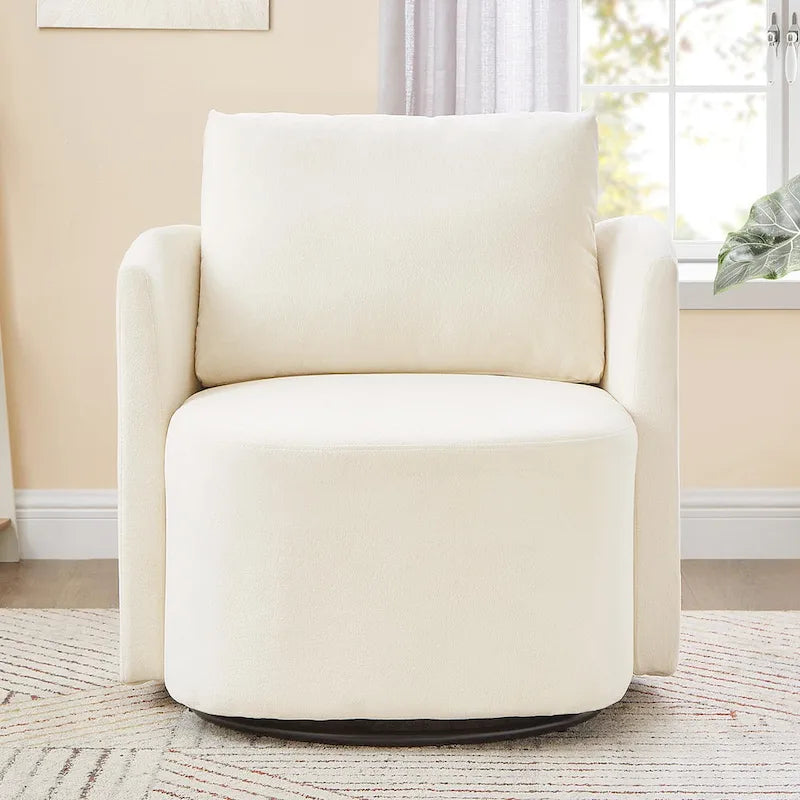 Beige Upholstered Swivel Accent Armchair with Cushioned Back and 360-Degree Rotating Base