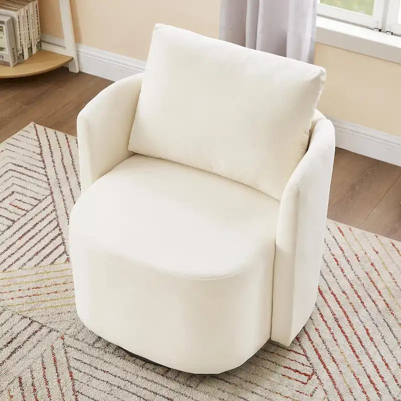 Beige Upholstered Swivel Accent Armchair with Cushioned Back and 360-Degree Rotating Base